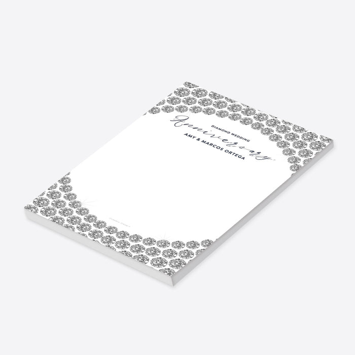 Personalized diamond wedding anniversary notepad with elegant diamond-inspired border-side