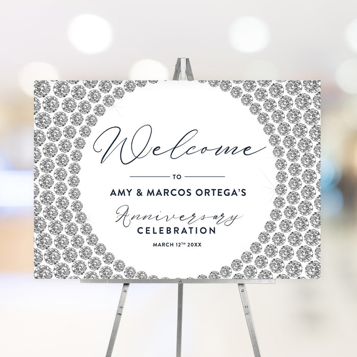 Diamond wedding anniversary welcome sign with elegant diamond-inspired border