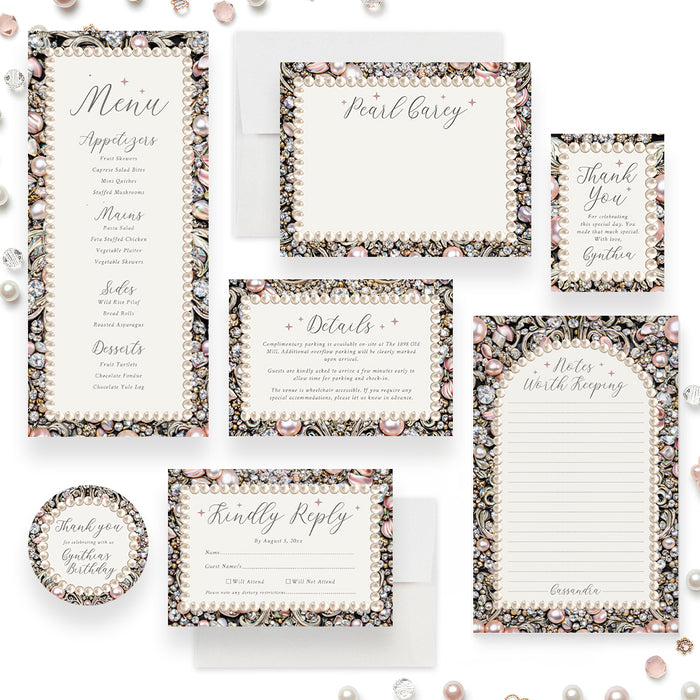 Personalized Diamonds and Pearls Birthday Party Invitation for Women