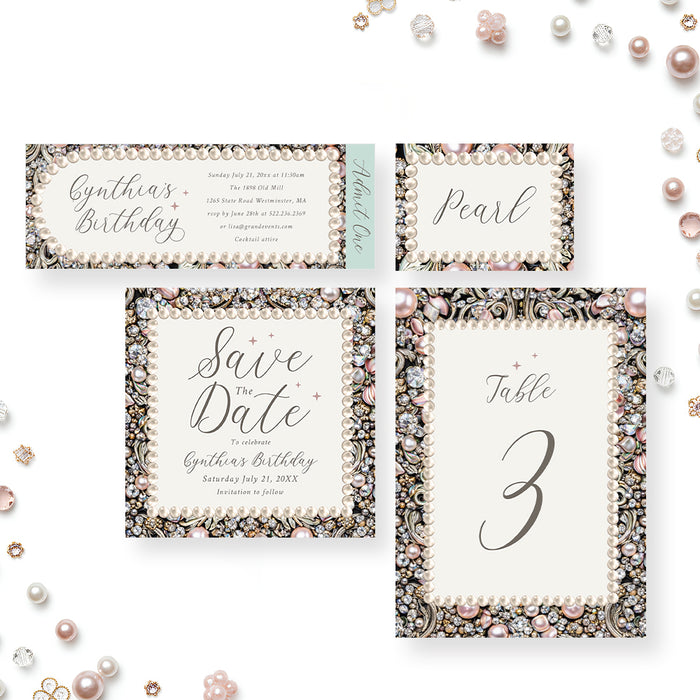 Personalized Diamonds and Pearls Birthday Party Invitation for Women