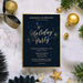 Digital corporate holiday party invitation featuring navy blue night sky design gold stars and elegant script typography for Christmas events