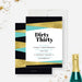 Dirty Thirty birthday invitation front and coordinating gold and teal geometric back.