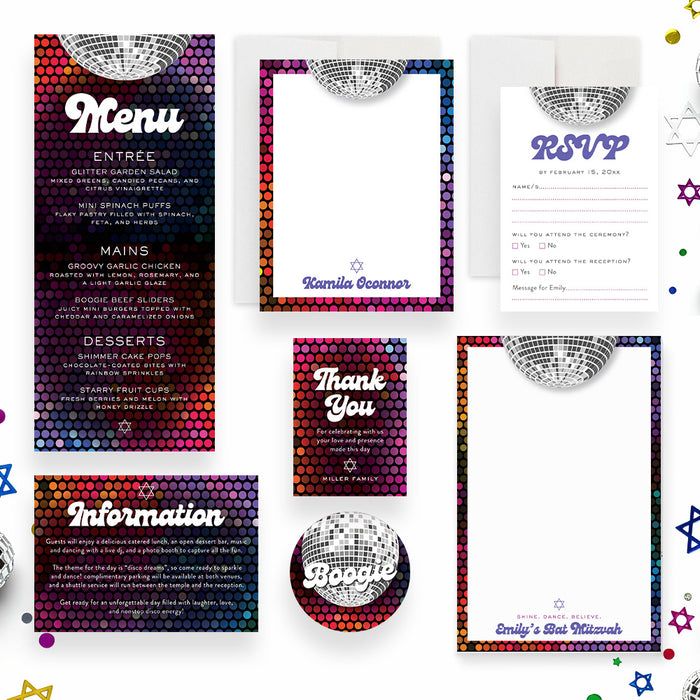 Bat Mitzvah Invitation Disco Ball Retro Dance Party Invite