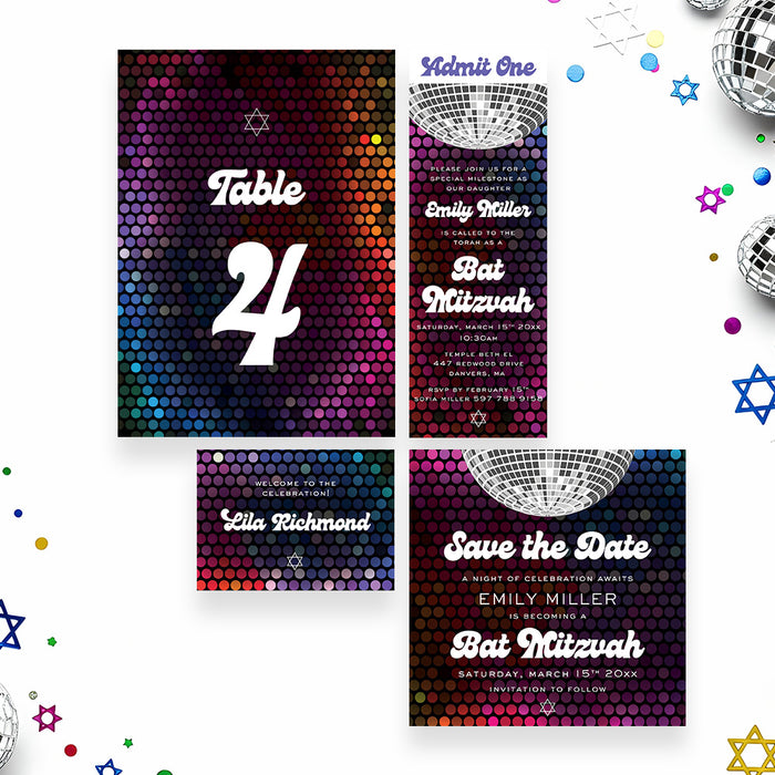 Bat Mitzvah Invitation Disco Ball Retro Dance Party Invite