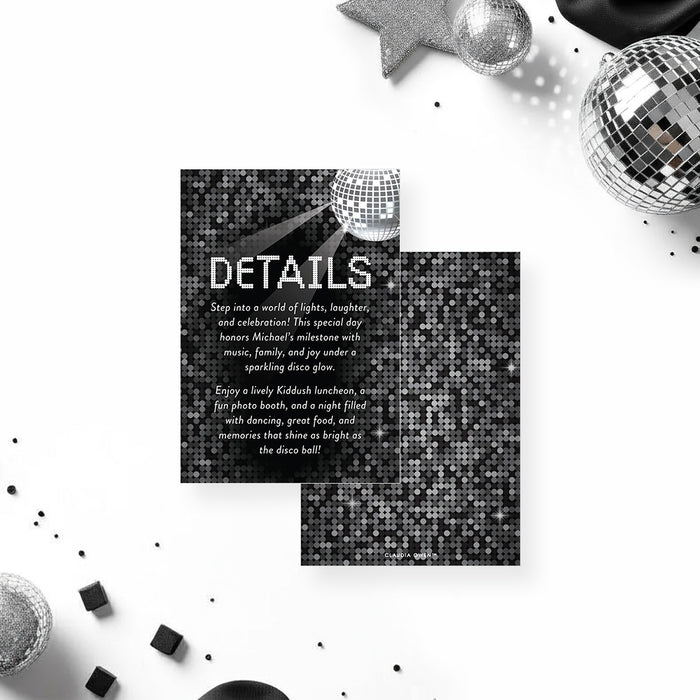 Modern Disco Ball Bar Mitzvah Invitation Black Silver Party Invite