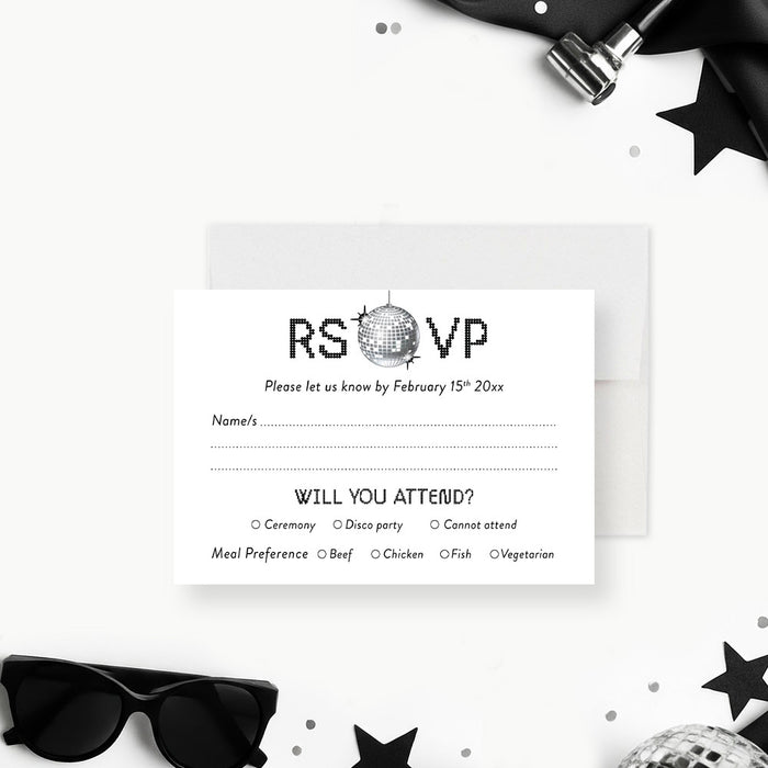 Modern Disco Ball Bar Mitzvah Invitation Black Silver Party Invite