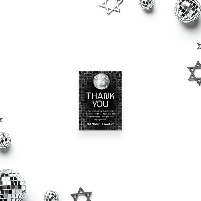 Modern Disco Ball Bar Mitzvah Invitation Black Silver Party Invite
