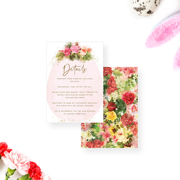 Pink Easter Brunch Invitation Card with Beautiful Flower Illustrations, Flowery Spring Easter Egg Hunt Invites