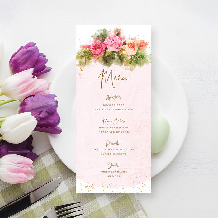 Pink Easter Brunch Invitation Card with Beautiful Flower Illustrations, Flowery Spring Easter Egg Hunt Invites