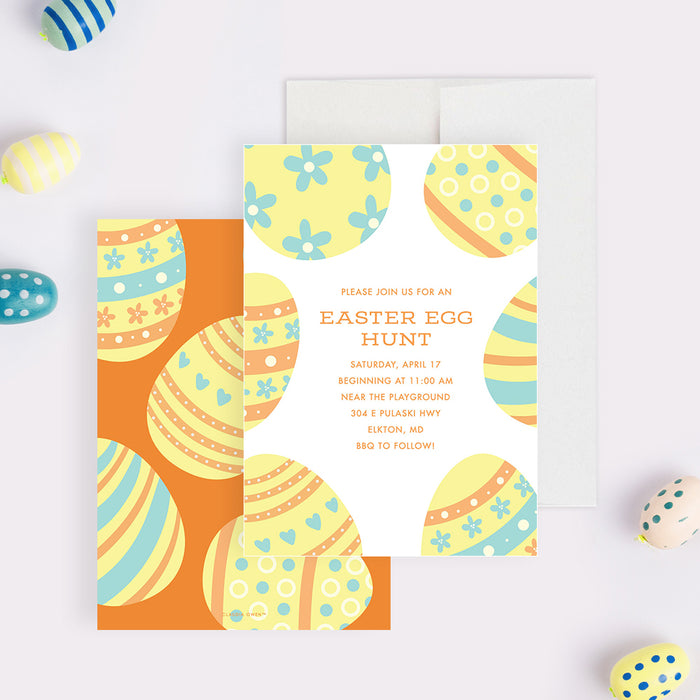 Creative Party Invitation Card for Easter Egg Hunt, Easter Holiday Invitations, Easter Brunch and Egg Hunt Invites