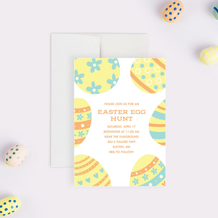 Creative Party Invitation Card for Easter Egg Hunt, Easter Holiday Invitations, Easter Brunch and Egg Hunt Invites