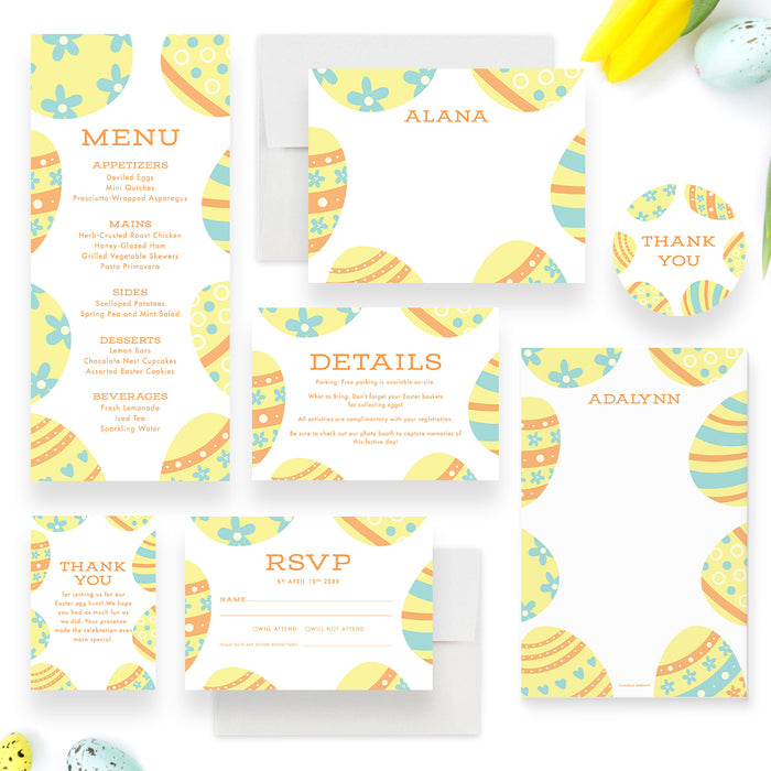 Creative Party Invitation Card for Easter Egg Hunt, Easter Holiday Invitations, Easter Brunch and Egg Hunt Invites