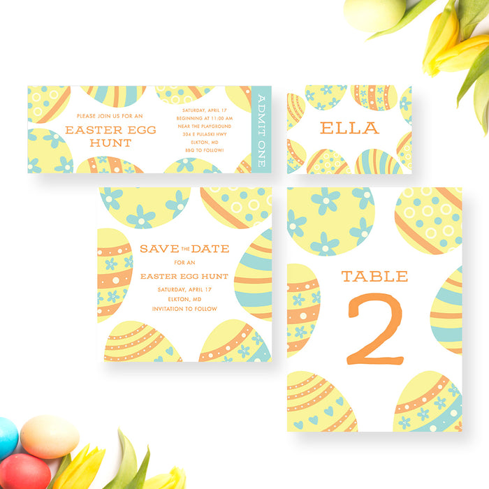 Creative Party Invitation Card for Easter Egg Hunt, Easter Holiday Invitations, Easter Brunch and Egg Hunt Invites