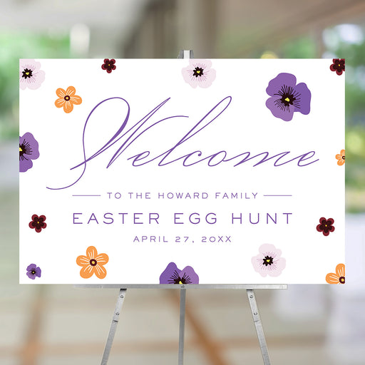 Personalized Easter egg hunt welcome sign with a floral spring design 