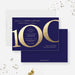 Editable 100th anniversary invitation template with an oversized gold-effect 100 on a purple background and centered event details-front-back