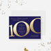Editable 100th anniversary invitation template with an oversized gold-effect 100 on a purple background and centered event details-front