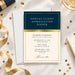 Navy, beige and gold client appreciation dinner invitation template with editable logo and event details