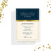 Navy, beige and gold client appreciation dinner invitation template with editable logo and event details-front