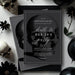 Editable Death to My 20s birthday invitation with a charcoal skull, white script lettering and black roses-front-back