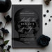 Editable Death to My 20s birthday invitation with a charcoal skull, white script lettering and black roses-front