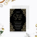 Black wedding anniversary invitation with ornate gold filigree and We Still Do wording-front