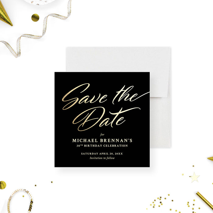 Elegant Black and Gold 30th Birthday Save the Date Card, Adult Birthday Save the Dates, Save the Date for 40th 50th 60th Birthday Celebrations