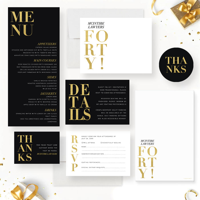 40th Business Anniversary Invitation Elegant Company Party Card