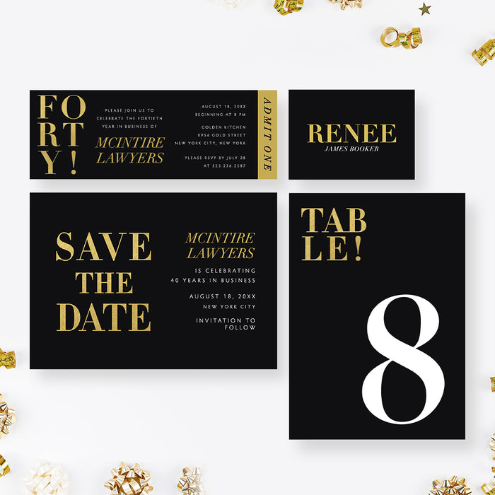 40th Business Anniversary Invitation Elegant Company Party Card