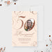 elegant 50th birthday photo invitation digital template with custom portrait, beige background, and graceful lettering