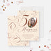 elegant 50th birthday photo invitation with custom picture, soft neutral background, and script lettering-front-back