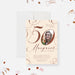 elegant 50th birthday photo invitation with custom picture, soft neutral background, and script lettering-front