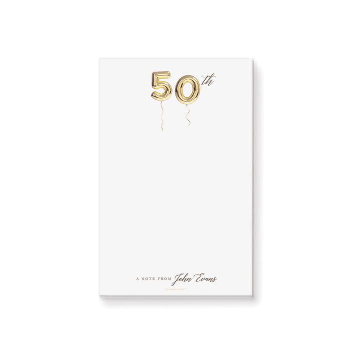 Personalized Notepad with 50th Golden Balloon, 50th Birthday Party Favor, 50th Business Anniversary Stationery Writing Paper for Pad