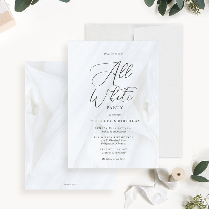 All White Party Invitation Elegant Birthday Celebration Card