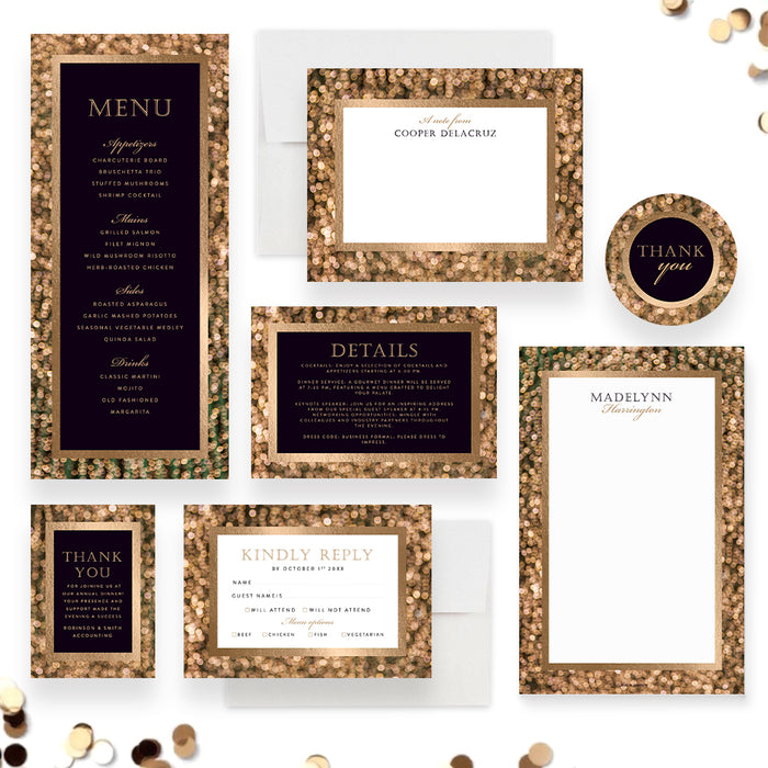 Gold Annual Dinner Invitation Elegant Company Business Party Invite