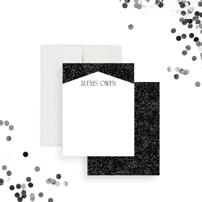 Personalized bachelor note card, perfect as an elegant thank you note or men’s stationery gift.-front-back