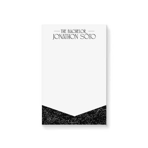 Personalized notepad for bachelor parties in black and gray design, making it a stylish, practical party favor or stationery gift for guests.