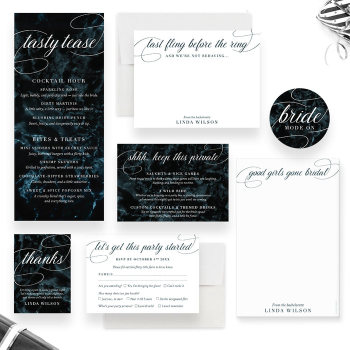 Elegant Bachelorette Party Invitation Dark Marble Design