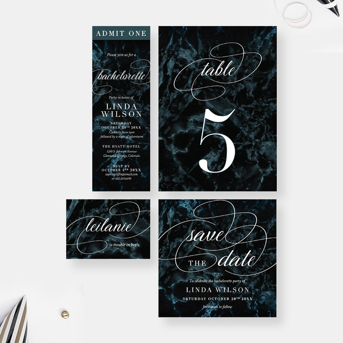 Elegant Bachelorette Party Invitation Dark Marble Design