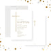 Elegant personalized baptism invitation with a gold cross design, customized with event details.-front-back