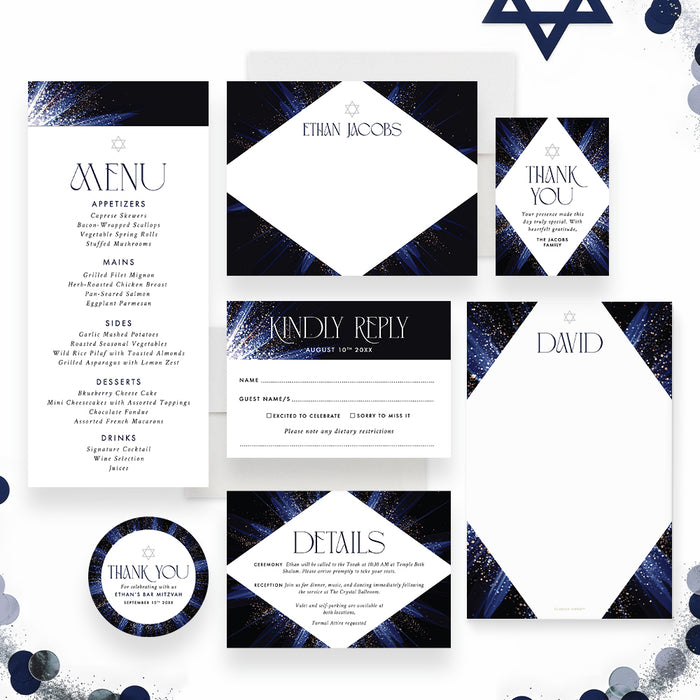 Elegant Blue Bar Mitzvah Invitation for Jewish Celebration