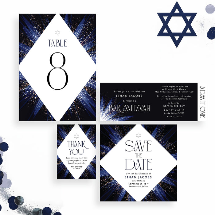 Elegant Blue Bar Mitzvah Invitation for Jewish Celebration