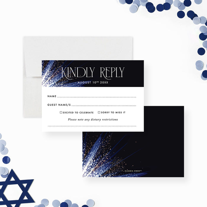 Elegant Blue Bar Mitzvah Invitation for Jewish Celebration