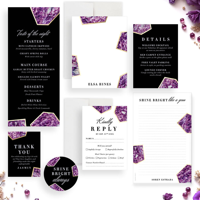 Elegant Adult Birthday Party Invitation with Purple Gemstone Design