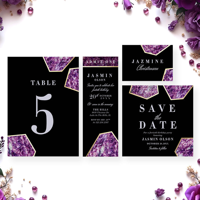 Elegant Adult Birthday Party Invitation with Purple Gemstone Design