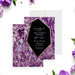 Purple gemstone birthday invitation with crystal geode design and gold accents-front-back