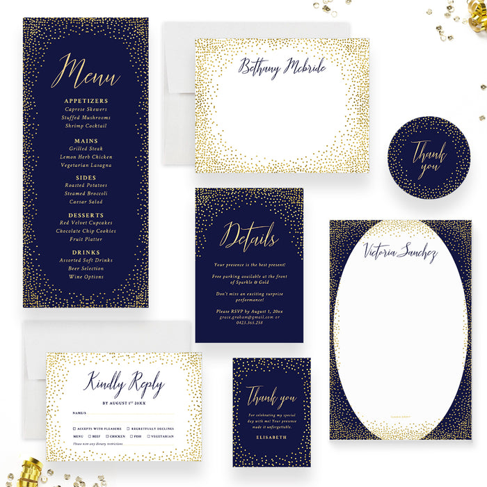 Navy and Gold Birthday Invitation Elegant Party Card