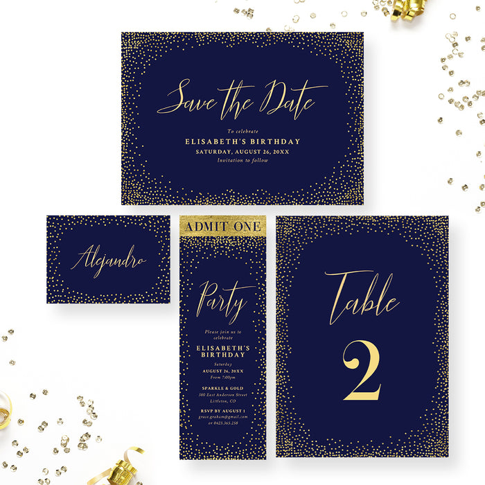 Navy and Gold Birthday Invitation Elegant Party Card