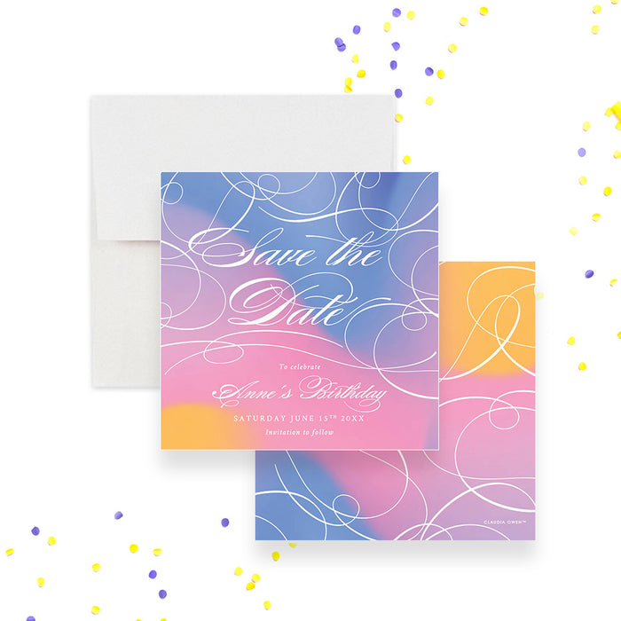 Colorful Save the Date Card for Womens Birthday Party, Modern Save the Dates for 21st 30th 40th 50th Birthday Celebration