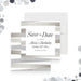 Elegant birthday save the date card with modern neutral tones, clean striped pattern details, and sophisticated lettering for an adult party-front-back
