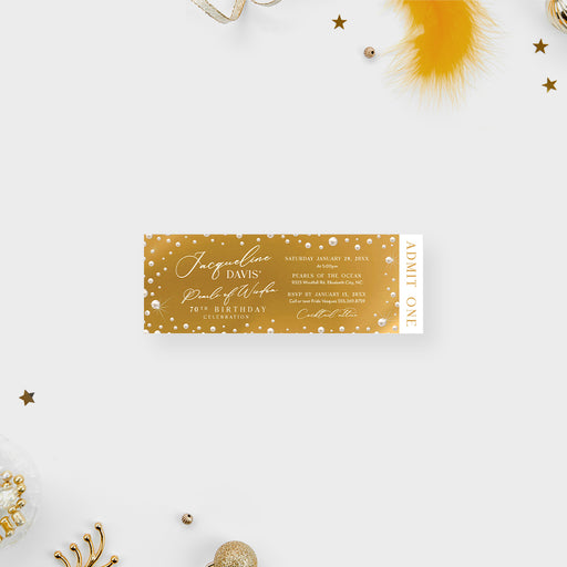 a gold and pearls ticket invitation card